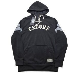 Crooks Varsity Hoodie Mens Medium Black Polyester‎ Athletic Stripe NEW
